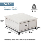 Magic Union 35" Large Square Storage Ottoman, Oversized Square Ottoman with Storage, Tufted Upholstered Ottoman Coffee Table with Lift Top for Living Room (Beige)