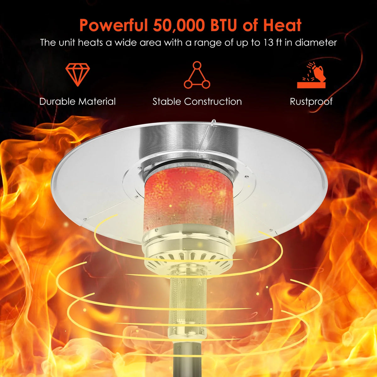 Costway 50000 BTU Propane Patio Heater Standing Steel with Wheels Grey