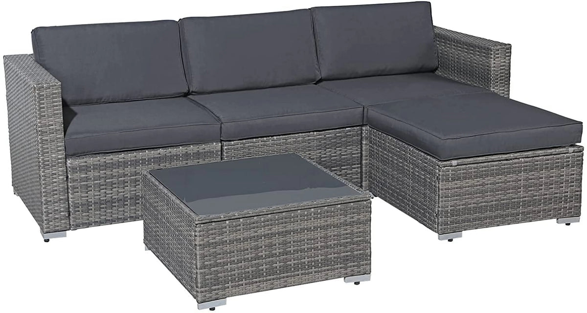 Patiorama 5-Piece Patio Furniture Set, Outdoor Sectional Conversation Set, All-Weather Grey PE Wicker with Light Grey Cushions, Backyard Porch Garden