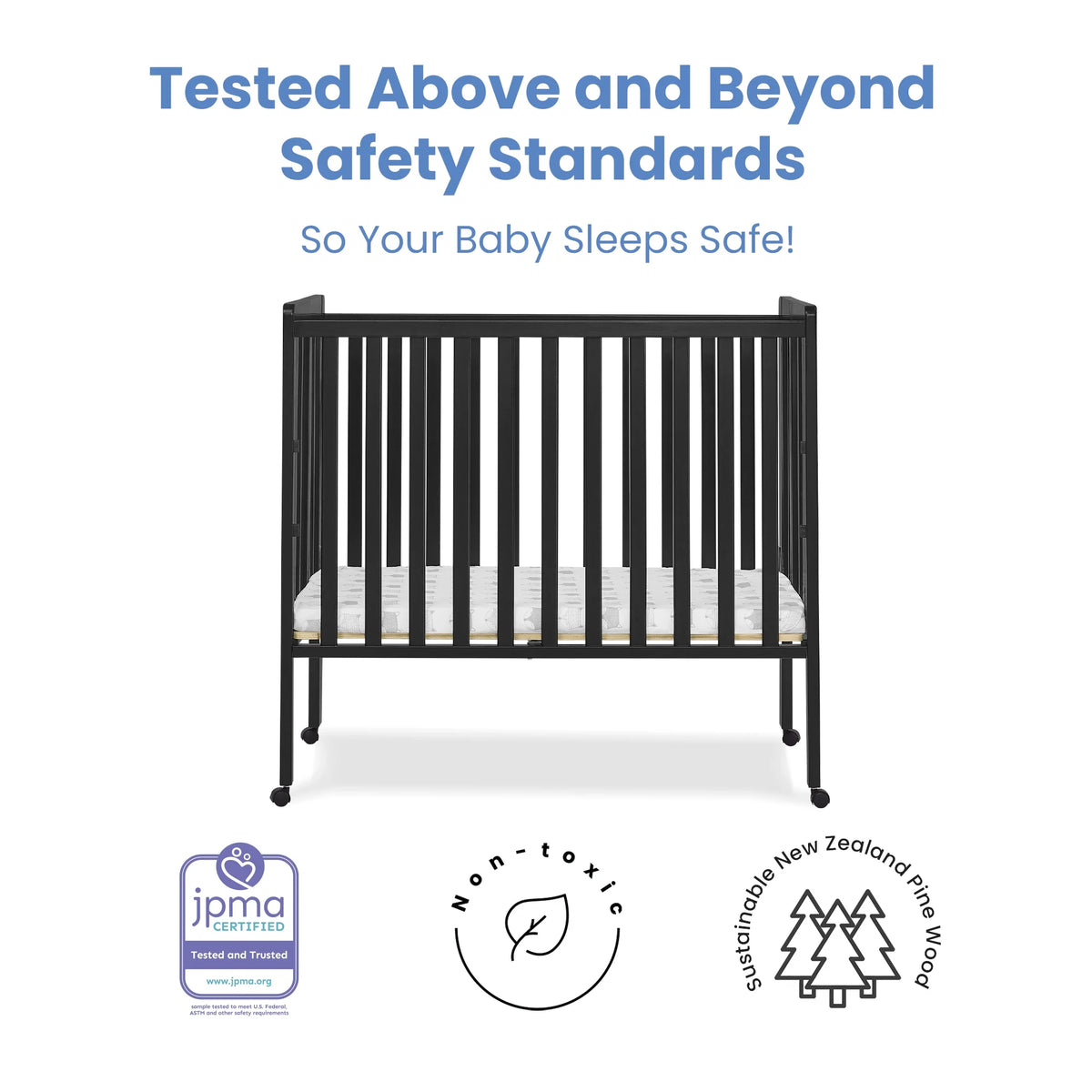 Delta Children Lee Portable Folding Mini Crib with 1.5-Inch Mattress - Greenguard Gold Certified, Bianca White