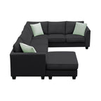 Harper & Bright Designs Modular Sectional Sofa with Ottoman Couch L Shape Corner Sofa Sets 7 Seats Fabric Couch for Living Room, Black, 112 * 87 inch