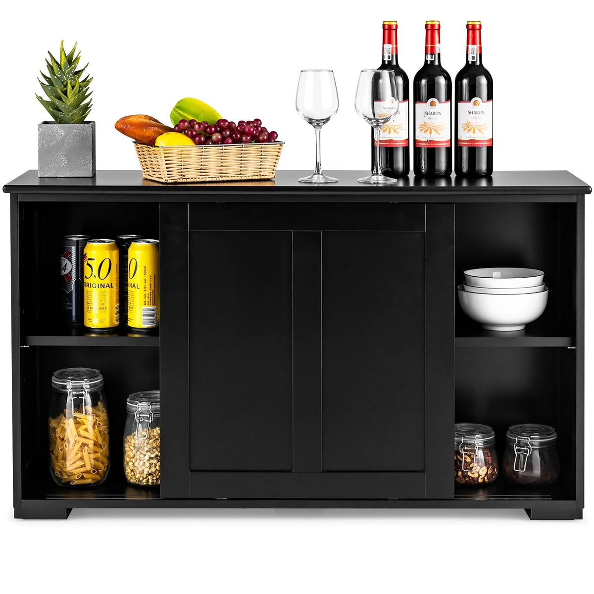 Costway Kitchen Storage Cabinet Sideboard Buffet Cupboard Wood Sliding Door Pantry White