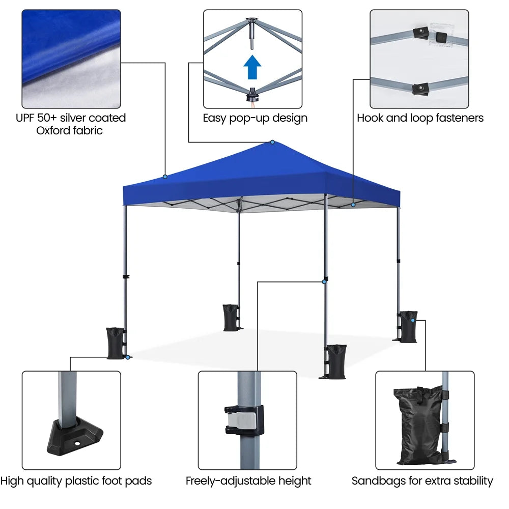 Renwick 8x8 Ft Instant Pop Up Canopy with One Push To Lock Setup Mechanism, Blue
