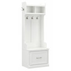 Woodland 24W Hall Tree & Shoe Bench w/ Drawer in White Ash - Engineered Wood