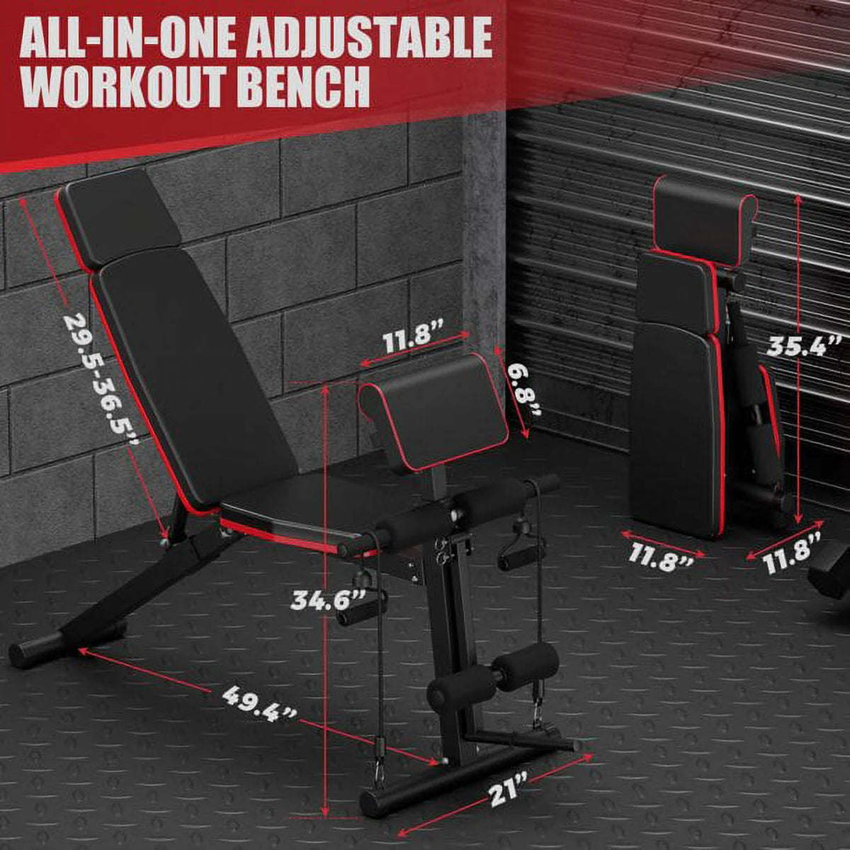 GIKPAL 7 Positions Adjustable Weight Bench,With Extended Headrest and Leg Extension,Foldable Workout Olympic Weight Bench Press for Full Body Strength Training,Maximum Weight 770 Lbs.