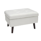 OFM Mid Century Modern Tufted Fabric Storage Ottoman, Walnut Legs, in Beige