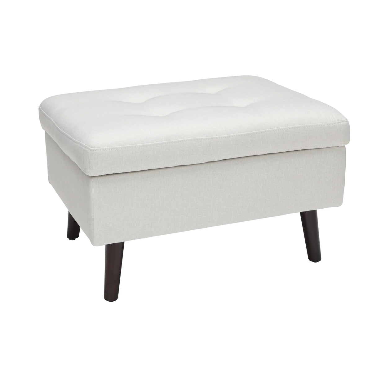 OFM Mid Century Modern Tufted Fabric Storage Ottoman, Walnut Legs, in Beige