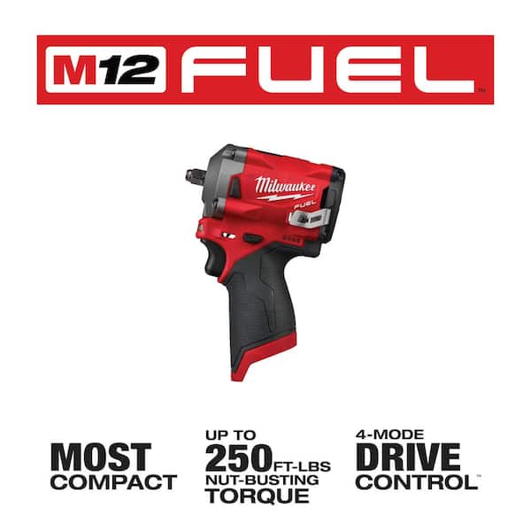 M12 FUEL 12V Lithium-Ion Brushless Cordless Stubby 3/8 in. Impact Wrench & 3/8 in. Ratchet with two 3.0 Ah Batteries