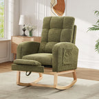 FFH Rocking Chair Nursery, Tufted Accent Rocker Chair, Upholstered Armchair with Adjustable Footrest, Side Pocket, High Backrest, Padded Seat, Polyester Blend (Retro, Dark Gray)