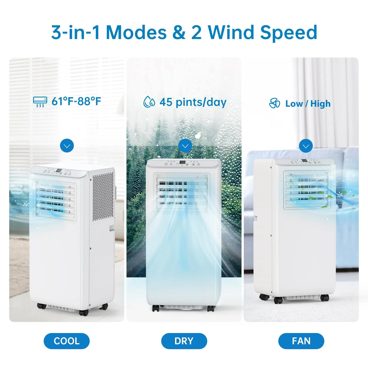 TROPOW Portable Air Conditioners 8000BTU, Air Conditioners 3-in-1 Cools up to 350 Sq. Ft, Indoor Standing AC Unit w/Dehumidifier, Window Kit, White