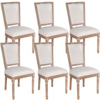 French Dining Chairs Set of 2 Beige Natural Fabric Round Back with Solid Wood Legs and Frame for Bedroom Dining Room Kitchen