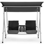 HOMREST Patio Swing with Adjustable Canopy��Heavy Duty 650 LBS Outdoor Swing with Pivot Storage Table & 4 Cup Holders & Cushions for Yard, Lawn, Backyard, Navy Blue