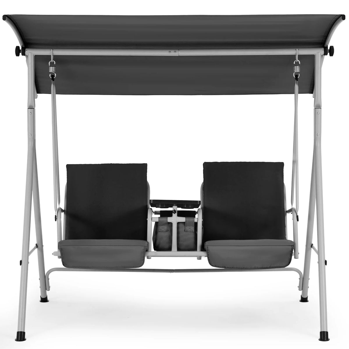 HOMREST Patio Swing with Adjustable Canopy��Heavy Duty 650 LBS Outdoor Swing with Pivot Storage Table & 4 Cup Holders & Cushions for Yard, Lawn, Backyard, Navy Blue