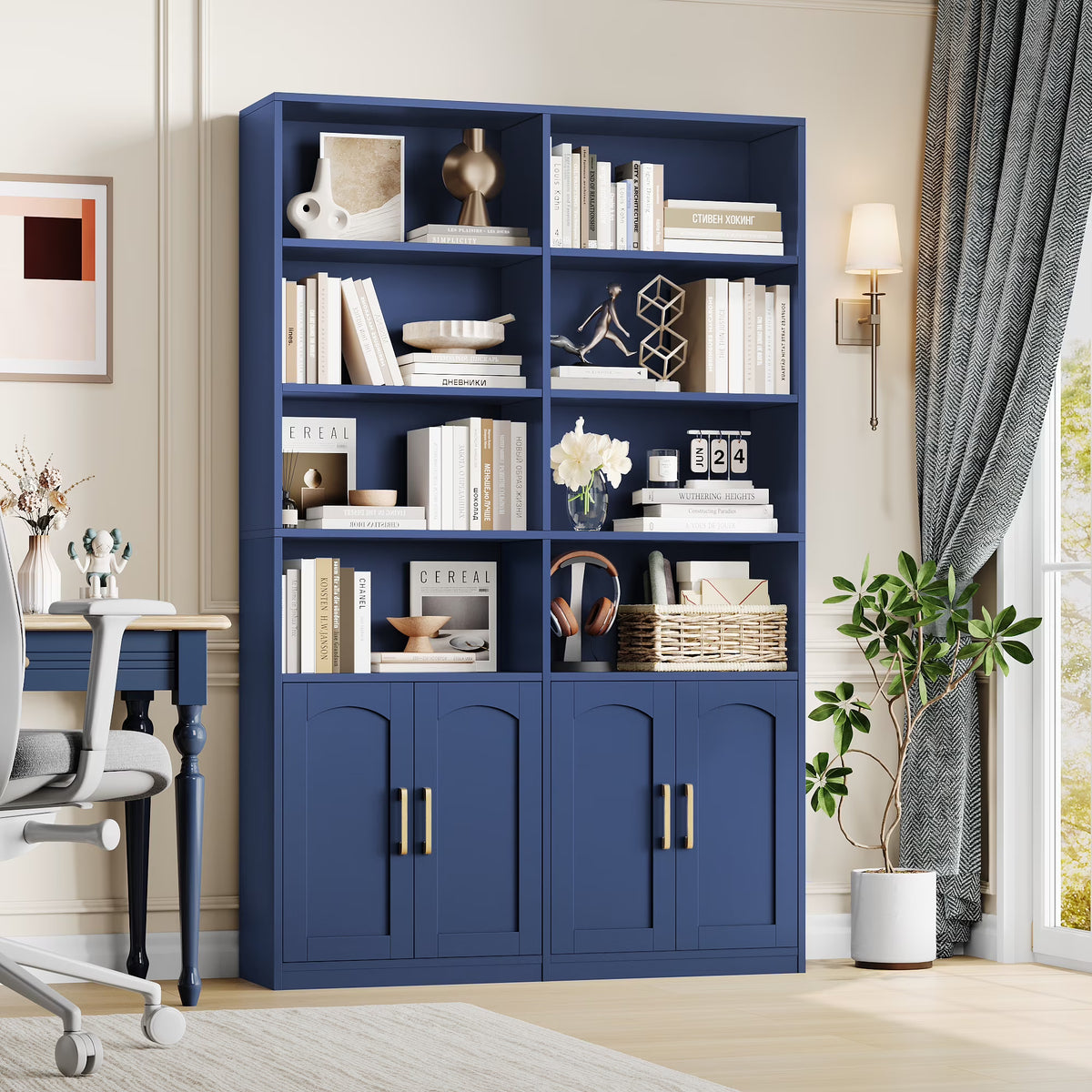 Homfa 73�� Tall Bookcases with Doors, 8 Cubes 6-Tier Double Row Bookshelf, White Bookcase for Living Room Home Office
