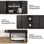 Laintene 59" TV Stand, Fluted TV Stand for TVs up to 65", Entertainment Center with Storage and Sliding Doors, Modern Media Console with Power Outlet for Living Room, Walnut