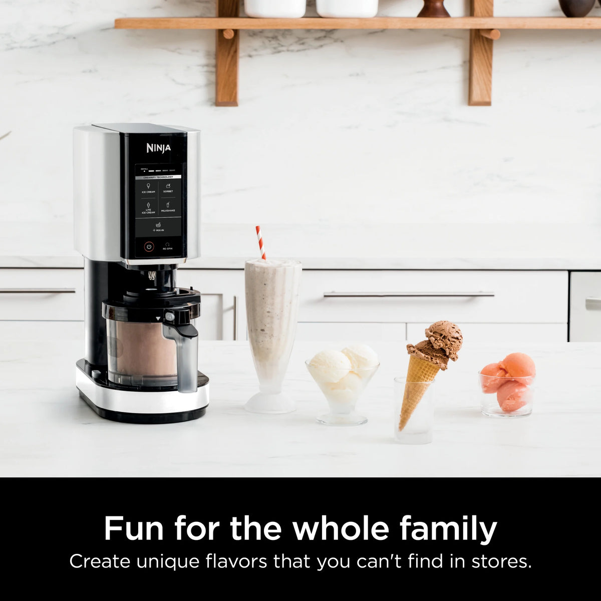Ninja CREAMi Ice Cream Maker, for Gelato, Mix-ins, Milkshakes, Sorbet, Smoothie Bowls & More, 5 One-Touch Programs, with (2) 16 oz Pint Containers & Lids, Perfect for Kids, White, NC300WH