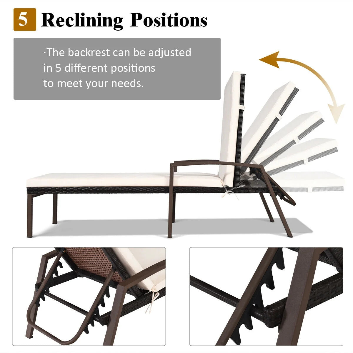 Costway 2PCS Patio Rattan Lounge Chair Chaise Recliner Back Adjustable Cushioned Garden Brown