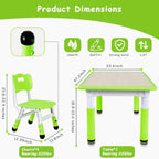 LAZY BUDDY Kids Table and 4 Chairs Set, Height Adjustable Toddler Desk with Graffiti Desktop, Kids Activity Table Set for Daycare, Home