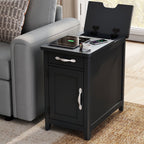 LINSY HOME End Tables for Living Room with Charging Station, Nightstand for Bedroom with Drawer and Detachable Holder,Washed Grey & Brown