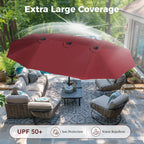 Alpha Joy 15ft Outdoor Patio Umbrella Extra-Large Double-Sided Garden Umbrella with Crank Handle and Base - Smoky Gray