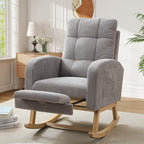 FFH Rocking Chair Nursery, Tufted Accent Rocker Chair, Upholstered Armchair with Adjustable Footrest, Side Pocket, High Backrest, Padded Seat, Polyester Blend (Retro, Dark Gray)