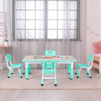 LAZY BUDDY Kids Table and 4 Chairs Set, Height Adjustable Toddler Desk with Graffiti Desktop, Kids Activity Table Set for Daycare, Home