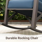 MRUAKA Rocking Chair Bistro Set,3 Piece Outdoor Patio Furniture Set with 2 Rockers and 1 Metal Coffee Table with Thick Cushions for Porch,Backyard,Poolside,Beige
