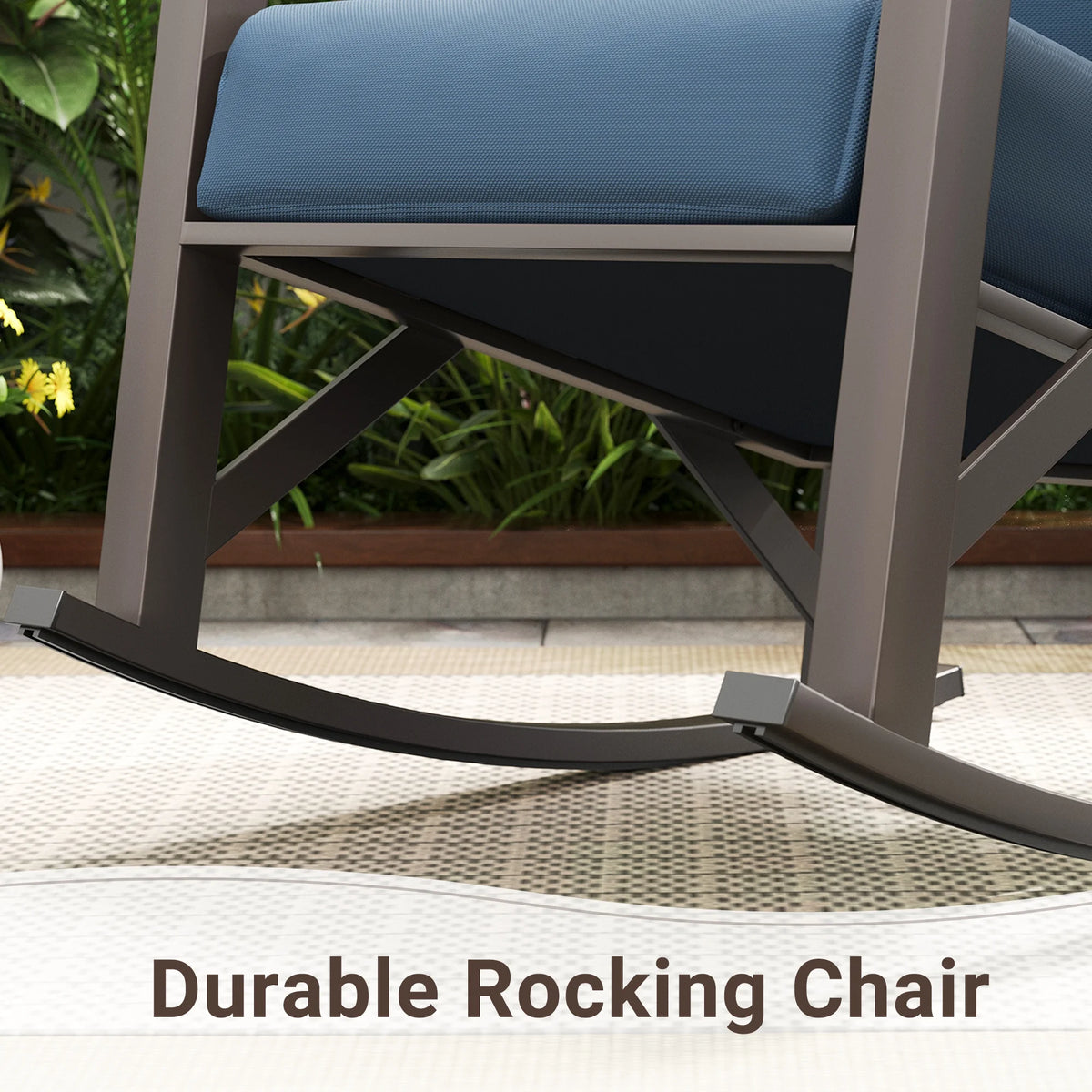 MRUAKA Rocking Chair Bistro Set,3 Piece Outdoor Patio Furniture Set with 2 Rockers and 1 Metal Coffee Table with Thick Cushions for Porch,Backyard,Poolside,Beige