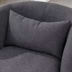 34" Wide Boucle Swivel Barrel Chair, No Assembly Round Upholstered Armchair Accent Chair Single Sofa Chair with Toss Pillow for Living Room and Bedroom, Taupe