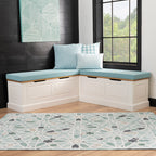 Linon Romero Backless Corner Nook with Storage, 5-Piece Cushion Set, Natural/White/Beige