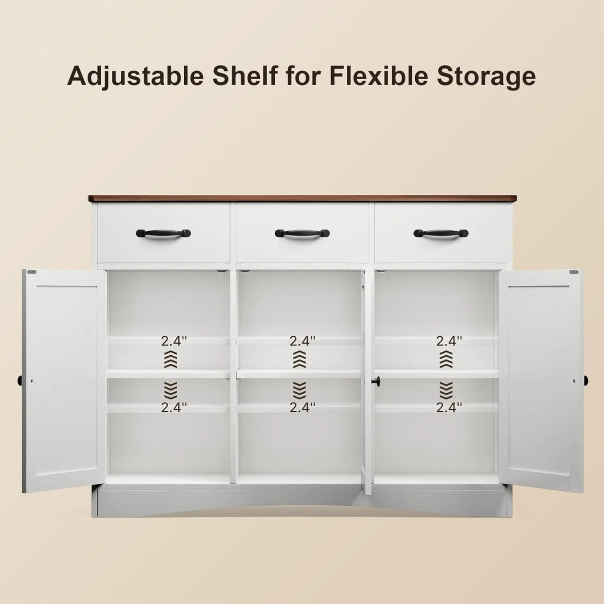 Coffee Bar Cabinet,Lofka Kitchen Storage Cabinet with 3 Drawers for Kitchen, Dining Room, Retro and White