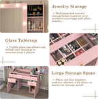 White Vanity Desk with Large Lighted Mirror & Power Outlet, Makeup Vanity Table with Glass Top & Drawers, Sliding Storage, 44.1" Large Makeup Vanity Table for Women Girls, White
