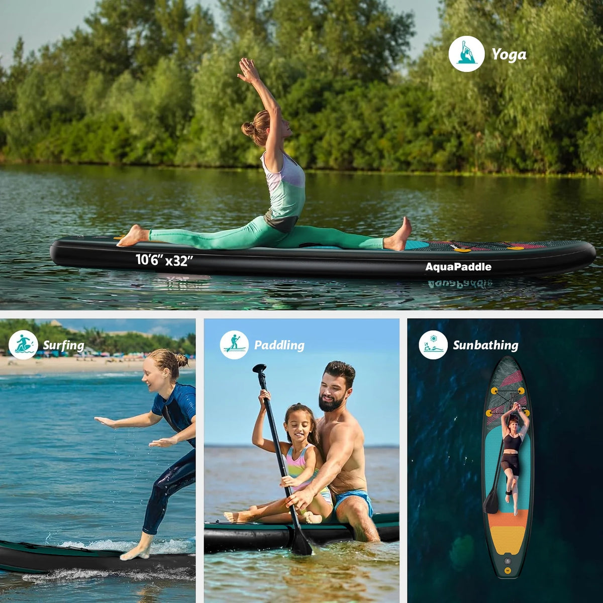 LNOW 10'6 Inflatable Stand Up Paddle Board  6' Thick SUP Paddle Board with Paddleboard Accessories Triple Action Pump