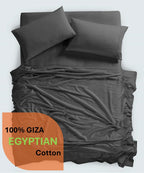 600 Thread Count, 100% Giza Egyptian Cotton Bedding Set, 4-PC Sheets Set, 15 Inch Deep Pocket of Fitted Sheet, Soft Sateen Weave Breathable - Black, Twin