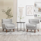 ALEAVIC White Accent Chair Upholstered Armchair with Solid Wood Legs