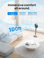 Dreo Pedestal Fan with Remote, 43'' Quiet Standing Fan for Home Bedroom, 120��+105�� Smart Oscillating Floor Fans with Wi-Fi/Voice Control, Works with Alexa/Google, 6 Modes, 8 Speeds, 12H Timer