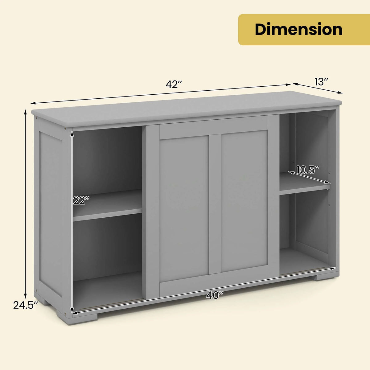Costway Kitchen Storage Cabinet Sideboard Buffet Cupboard Wood Sliding Door Pantry White