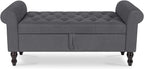 Storage Bench with Upholstered Rolled Arm Ottoman Bench Couch w/ Solid Wood Legs for Bedroom End of Bed,and Living room,Gray