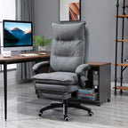 Office Chair Vinsetto 360�� Swivel Executive Home Office Chair Adjustable Height Linen Style Fabric Recliner with Retractable Footrest and Double Padding, Grey,Ergonomic Office Chair