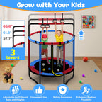 Mini Round Trampoline for Kids with Basketball Hoop, SEGMART 55'' Indoor Outdoor Toddler Trampoline with Enclosure Net, Swing, Sandbag, Ring, Ocean Balls, Small Trampoline Gift for Boys Girls, Blue