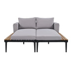 Harper & Bright Designs Patio Outdoor Metal Daybed for 2, All Weather Outdoor Chaise Lounges Reclining Chairs with Wood Topped Side Spaces for Drinks for Poolside Balcony Deck, Gray