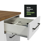 Madesa Hazel Kitchen Storage Buffet Base Cabinet with Adjustable Feet 47 Inch Engineered Wood Slab Doors Painted Finish Floor Mount Removable Plinth - White