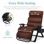 Best Choice Products Oversized Zero Gravity Chair, Folding Recliner w/ Removable Cushion, Side Tray - Fossil Gray
