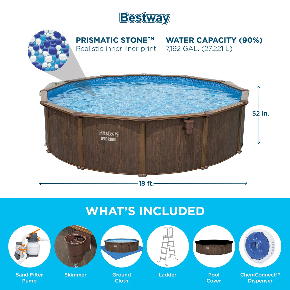 Bestway Hydrium 15' x 48" Steel Wall Above Ground Swimming Pool Set, Gray