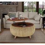 Gallerie Decor Bali Breeze Round Transitional Wood Coffee Table in Silver
