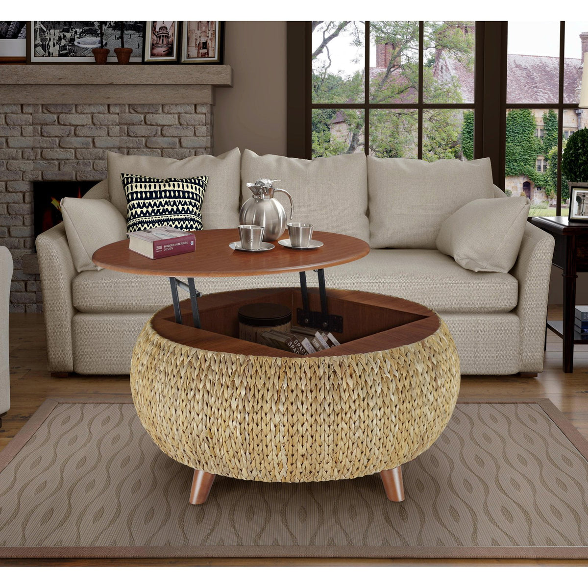Gallerie Decor Bali Breeze Round Transitional Wood Coffee Table in Silver
