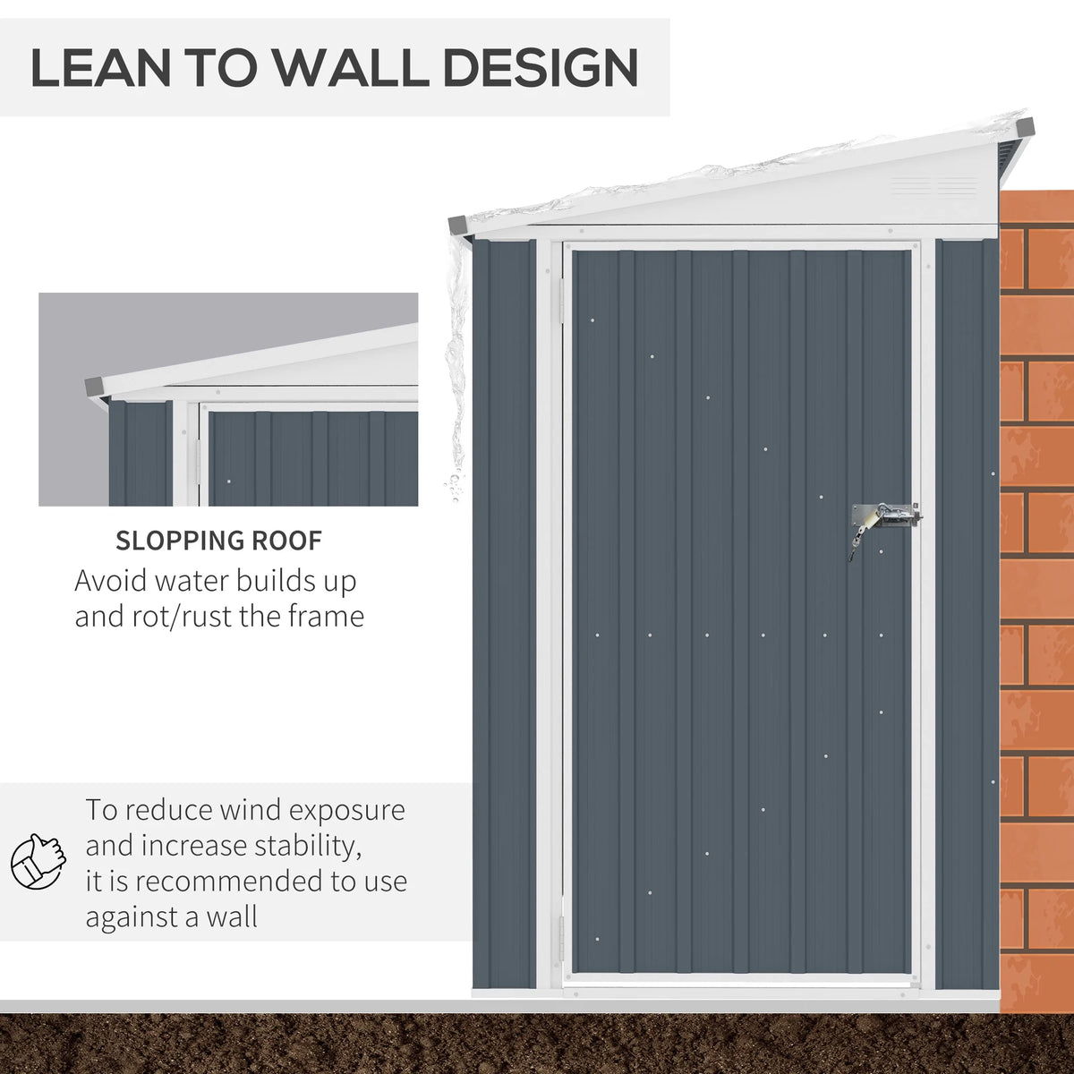 Outsunny 4' x 7.6' Storage Shed, Galvanized, Locking, Gray
