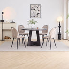 5 Piece 47'' Round Dining Table Chairs Set for 4, Farmhouse Gray Kitchen Table with 4 Boucle Mid Century Modern Dinning Room Chairs, Wood Dinner Table &Upholstered Chair Set of 4, Beige