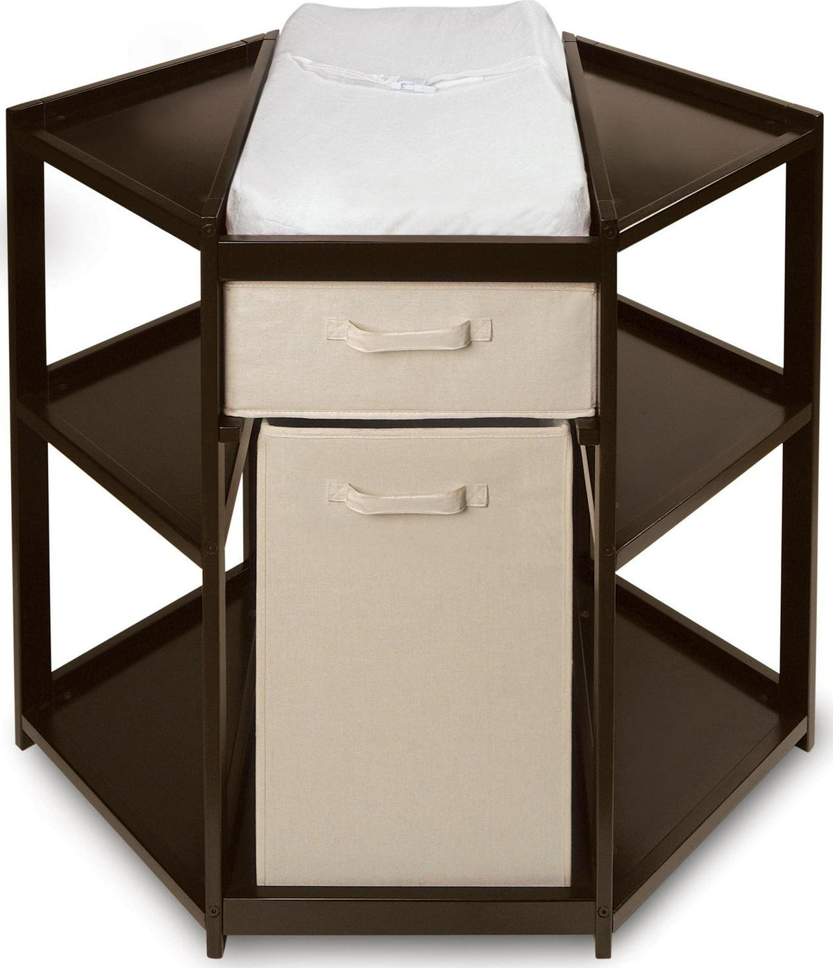 Badger Basket Diaper Corner Baby Changing Table with Hamper and Basket. Espresso