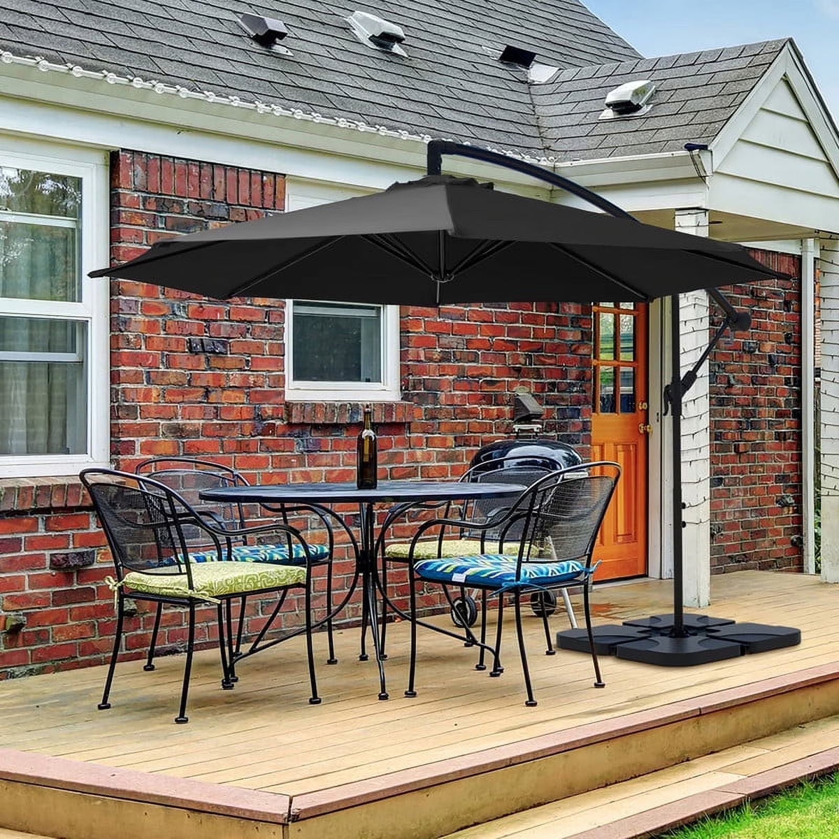 JUSTLET 10ft Heavy Duty Patio Hanging Offset Cantilever Patio Umbrella W/ 4-Piece Base Included Included, Beige